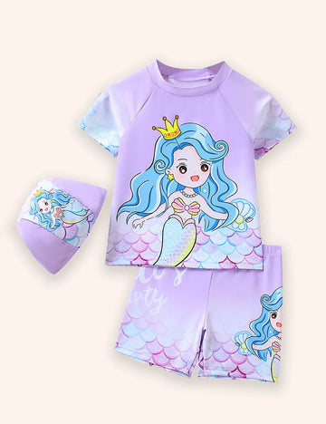 Mermaid Print Split Swimsuit Set